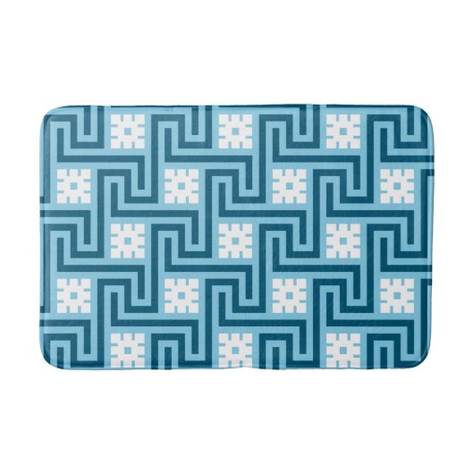 Deco Greek Key, Sky Blue en Navy Badmat (Voorkant)