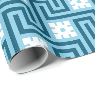 Deco Greek Key, Sky Blue en Navy Cadeaupapier