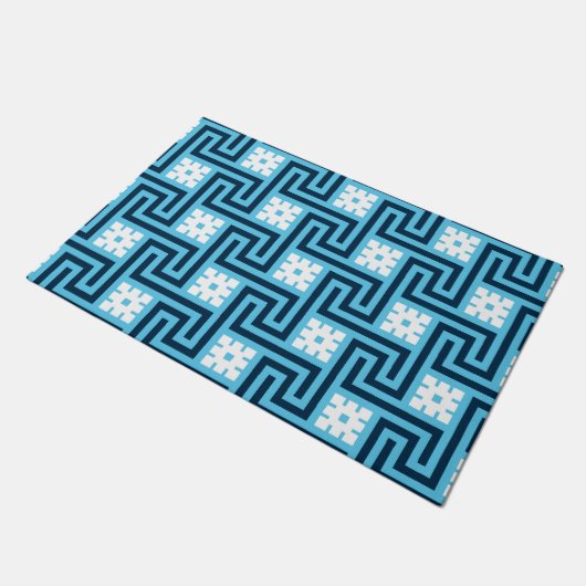 Deco Greek Key, Sky Blue en Navy Deurmat (Schuin)