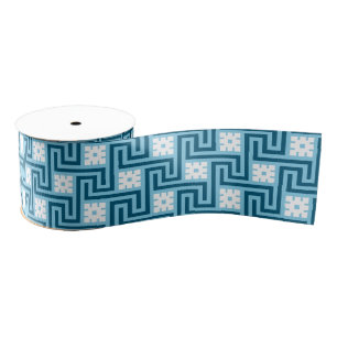 Deco Greek Key, Sky Blue en Navy Grosgrain Lint