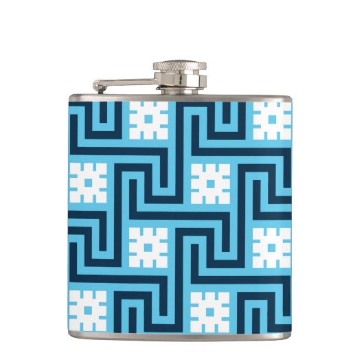 Deco Greek Key, Sky Blue en Navy Heupfles (Voorkant)