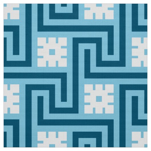 Deco Greek Key, Sky Blue en Navy Stof (Swatch)