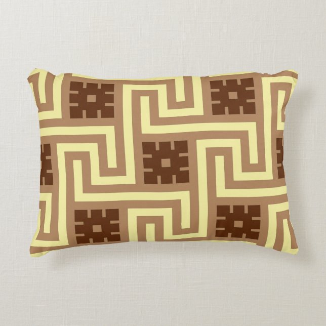 Deco Greek Key, Tan, Brown en Yellow Accent Kussen (Voorkant)