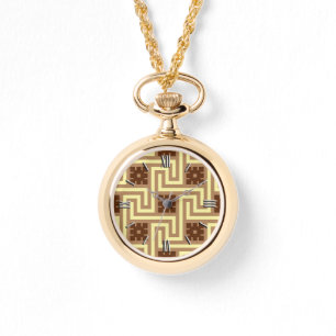 Deco Greek Key, Tan, Brown en Yellow Horloge
