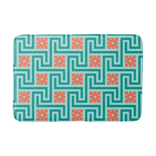 Deco Greek Key, Turquoise, Aqua en Coral Badmat