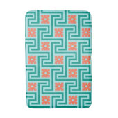 Deco Greek Key, Turquoise, Aqua en Coral Badmat (Voorkant Verticaal)