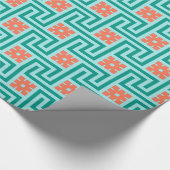 Deco Greek Key, Turquoise, Aqua en Coral Cadeaupapier (Hoek)