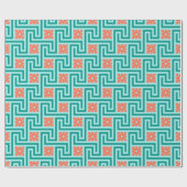 Deco Greek Key, Turquoise, Aqua en Coral Cadeaupapier (Vlak)