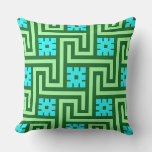 Deco Greek Key, Turquoise en Jade Green Buitenkussen