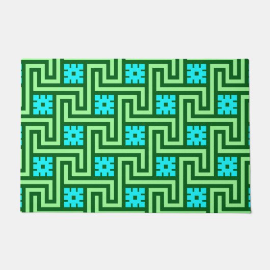 Deco Greek Key, Turquoise en Jade Green Deurmat (Voorkant)