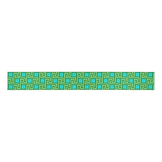 Deco Greek Key, Turquoise en Jade Green Grosgrain Lint (Voorkant)