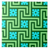 Deco Greek Key, Turquoise en Jade Green Tegeltje (Voorkant)