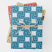 Deco Grieks Sleutel, Blauw & Wit, Bruin, Sinaasapp Inpakpapier Vel (In situ)