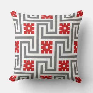 Deco Griekse sleutel, rood, wit en grijs Buitenkussen