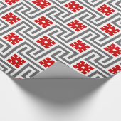 Deco Griekse sleutel, rood, wit en grijs Cadeaupapier (Hoek)