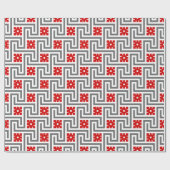 Deco Griekse sleutel, rood, wit en grijs Cadeaupapier (Vlak)