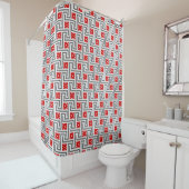 Deco Griekse sleutel, rood, wit en grijs Douchegordijn (In situ)