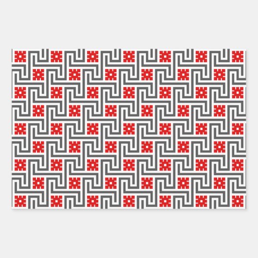 Deco Griekse sleutel, roze, groen, rood en grijs Inpakpapier Vel (Voorkant 3)