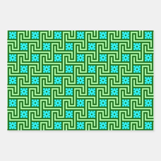 Deco Griekse sleutel, roze, groen, rood en grijs Inpakpapier Vel (Voorkant 2)