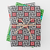 Deco Griekse sleutel, roze, groen, rood en grijs Inpakpapier Vel (In situ)