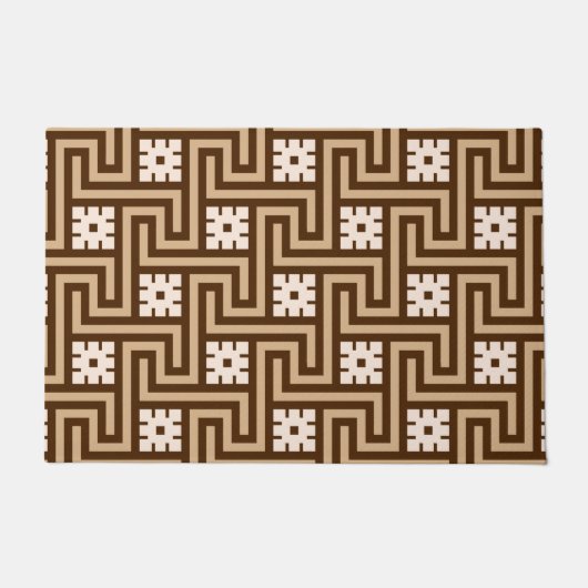 Deco Griekse Sleutel, Taupe Tan en Bruin Deurmat (Voorkant)