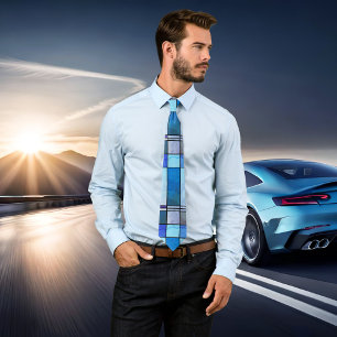 Deco Grunge Blue Pattern Leaded Stropdas