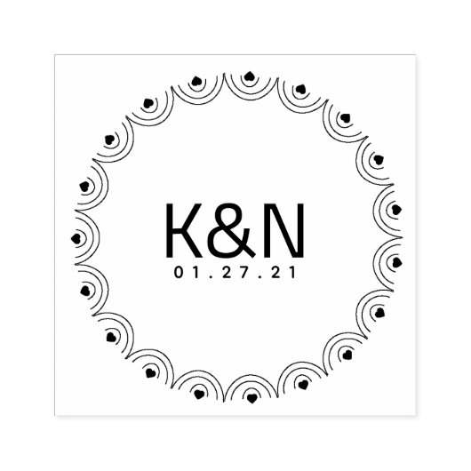 Deco Hart Rev Cirkel Initieel Logo Trouwstempel Rubberstempel (Afrduk)