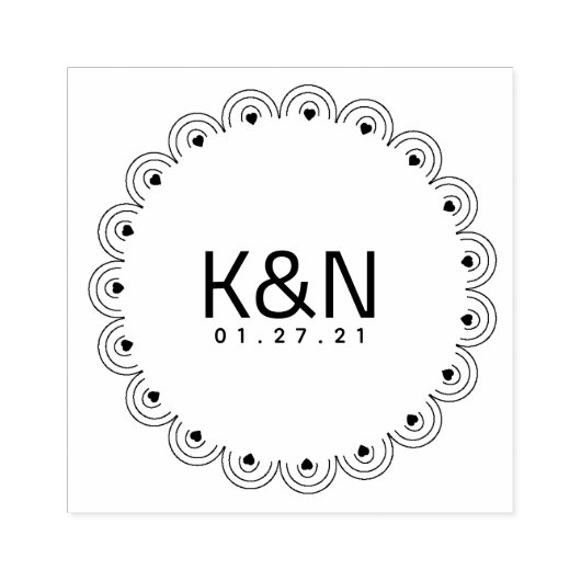 Deco Heart Circular Initiaal Logo Wedzegel Rubberstempel (Afrduk)