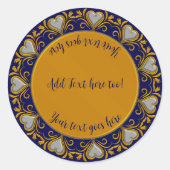 Deco Hearts-Blue-Gold-gepersonaliseerde ronde stic Sticker (Voorkant)