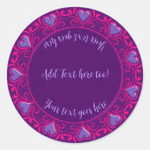 Deco Hearts-Roze Paars-Gepersonaliseerd Ronde Sticker (Voorkant)