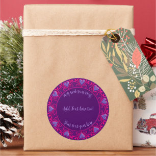 Deco Hearts-Roze Paars-Gepersonaliseerd Ronde Sticker