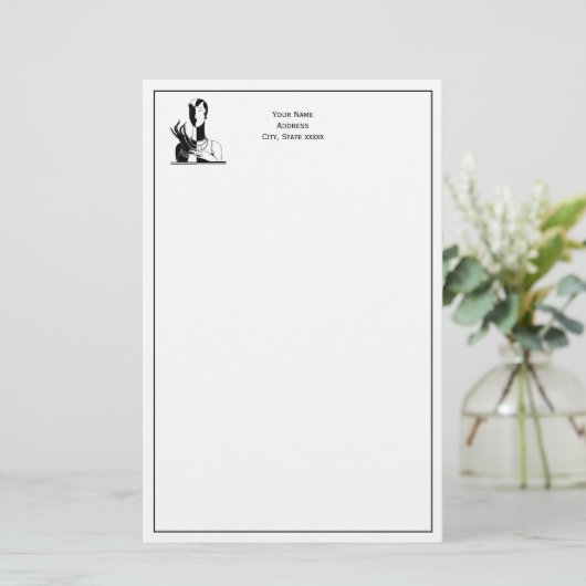  deco-juffrouw met parells Black Transp Briefpapier (Staand voorkant)