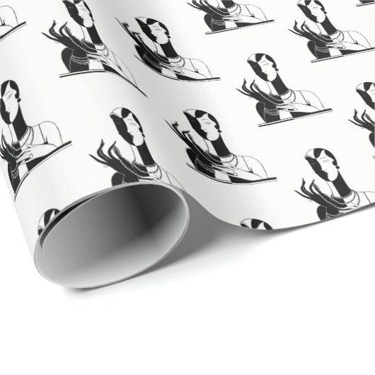  deco-juffrouw met parells Black Transp Cadeaupapier (Rol Hoek)