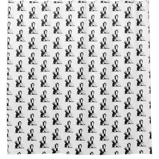  deco-juffrouw met parells Black Transp Douchegordijn (Voorkant)