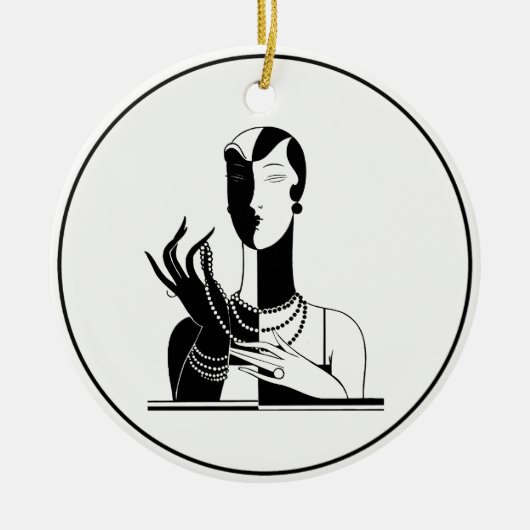 deco-juffrouw met parells Black Transp Keramisch Ornament (Voorkant)