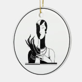 deco-juffrouw met parells Black Transp Keramisch Ornament (Links)