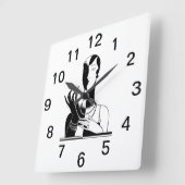 deco-juffrouw met parells Black Transp Vierkante Klok (Hoek)