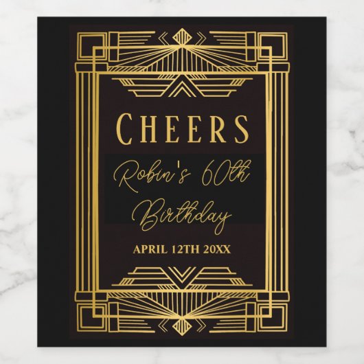 deco-juffrouw van 1920 voor 60ste verjaardag wijn etiket (Enkel label)