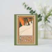 Deco Kerst briefkaart met herten, sneeuw en bomen (Staand voorkant)