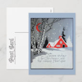Deco kerstkaart met huis en maan feestdagenkaart (Voorkant / Achterkant)