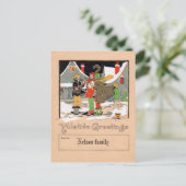 Deco kerstkaart met kerstliedjeszangers feestdagenkaart (Staand voorkant)