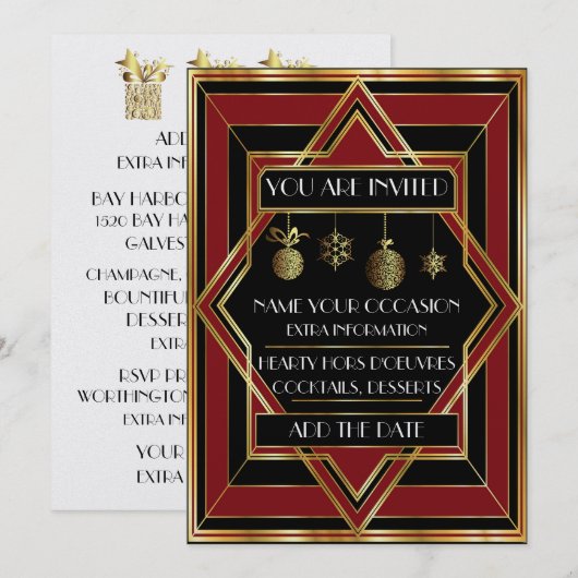 Deco-kerstuitnodiging Kaart (Voorkant / Achterkant)