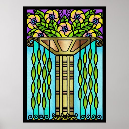 deco-kleurig glas floreel ontwerp poster (Voorkant)