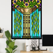 deco-kleurig glas floreel ontwerp poster (Thuiskantoor)