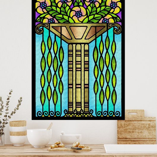 deco-kleurig glas floreel ontwerp poster (Keuken)