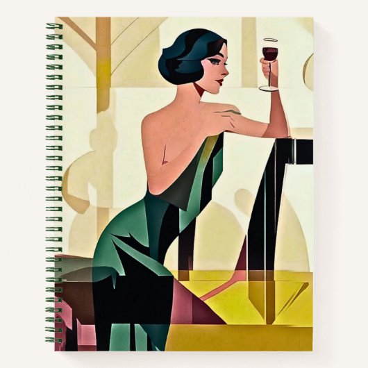 Deco Lady in het Green Modern Art Journal Notitieboek (Voorkant)