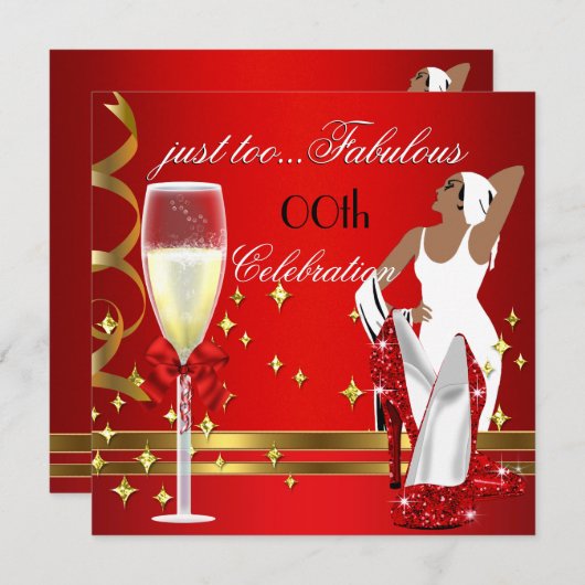 Deco Lady Red Gold te verbluffend Birthday Party 2 Kaart (Voorkant / Achterkant)