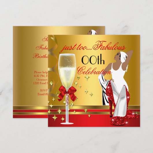 Deco Lady Red Gold te verbluffend feest Kaart (Voorkant / Achterkant)
