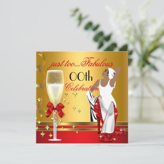Deco Lady Red Gold te verbluffend feest Kaart (Staand voorkant)