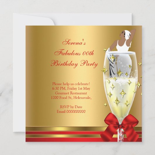 Deco Lady Red Gold te verbluffend feest Kaart (Achterkant)